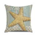 Detail of square cotton linen pillowcase with watercolor starfish and Calm text print - 18x18 Inch / Blue Water Ripple Starfish Calm Style (4)