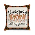 Detail of Thanksgiving pillow case with gnomes and maple leaf on linen texture - Thanksgiving Gnomies (13)