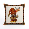 Close-up of Fall gnome cushion cover with pumpkin spice cup and black orange buffalo plaid - Autumn Pumpkin Spice Gnome (15)