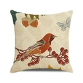 Linen cushion cover with orange bird and red berries pattern for fall home decor - Bird on Berry Branch(3)