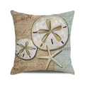 Close-up of ocean-themed sand dollar and starfish prints on textured linen cushion cover - 18x18 Inch / Linen Texture Vintage Sand Dollar & Starfish Style (6)