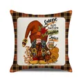 Close-up of autumn gnome pillow cover featuring orange plaid edges and pumpkin spice text - Pumpkin Spice Gnomes Series (16)