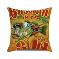 Cartoon bass fish pillow cover with sunbathing illustration on orange gradient background - Sunbathing Bass Illustration(40) / 18x18 Inch