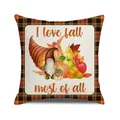 Detail of fall gnome and cornucopia print on cotton linen autumn throw pillow cover - Love Fall Gnome Series (18)