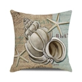Detail of linen cushion cover with watercolor seashell, starfish and postcard print - 18x18 Inch / Vintage 3D Shadow Shell Style (8)