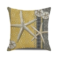 Detailed texture of square cushion cover with watercolor starfish and sea urchin prints - 18x18 Inch / Damask Golden Patchwork Sea Life Style (12)