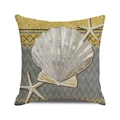 Macro detail of nautical cushion cover featuring watercolor scallop and starfish patterns - 18x18 Inch / Bohemian Style Yellow & Grey Scallop Style (11)