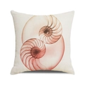 Detail of linen pillowcase featuring artistic warm pink nautilus shell spiral patterns - 18x18 Inch / Symmetrical Spiral Nautilus Style (8)