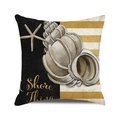 Detail of nautical cushion cover with Shore Thing print and golden conch shell design - 18x18 Inch / Black/White/Gold Striped Conch Shore Thing Style (15)