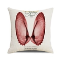 Close-up of square linen pillow cover featuring red wings and Christmas Angel text - 18x18 Inch / Christmas Angel Style (10)