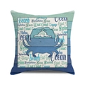 Detail of square cushion cover with blue crab silhouette on teal wood grain background - 18x18 Inch / Style 5-Blue Crab