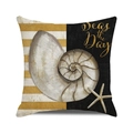 Macro detail of nautical pillow cover showing nautilus pattern and Seas the Day text - 18x18 Inch / Ginger Striped Nautilus Seas the Day Style (14)