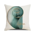 Detailed close-up of a linen pillow cover featuring a teal conch design and Calm text - 18x18 Inch / Turquoise Conch Style (11)
