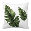 Tropical green leaves printed on white peach skin fabric square pillowcase - Double Tropical Leaves Pattern (25)