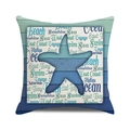 Detail of starfish print and vintage blue wood pattern on watercolor sofa cushion cover - 18x18 Inch / Style 6-Blue Starfish