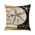 Detail of linen pillow cover with nautical sand dollar, starfish, and Vitamin Sea text - 18x18 Inch / Yellow & White Striped Sand Dollar Vitamin Sea Style (16)