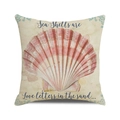 Macro shot of seashell print and poetic text on a beige linen texture square cushion cover - 18x18 Inch / Beige Realistic Conch & Poetic Quote Style (18)