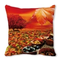 Watercolor autumn leaves pillow case with harvest basket design on peach skin fabric - Thanksgiving Harvest Art (35)