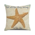 Detailed texture of linen cushion cover with starfish print and quote typography - 18x18 Inch / Beige Starfish & Inspirational Quote Style (17)