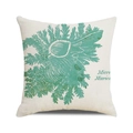Detailed macro view of linen square pillow cover with teal coral illustration and text - 18x18 Inch / Turquoise Sea Life Style (14)