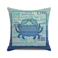 Detail of square pillowcase with blue crab silhouette and coastal wood plank pattern - 18x18 Inch / Style 9-Dark Blue Crab