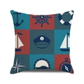 Nautical theme square cushion cover with anchor and sailboat watercolor prints - Red Blue Beige Patchwork Nautical Style (19)