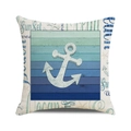 Detail of nautical cushion cover featuring a white anchor on blue teal wood grain background - 18x18 Inch / Style 11-White Anchor Wood
