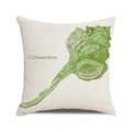 Close-up of beige linen pillow cover with a green murex seashell watercolor print - 18x18 Inch / Grass Green Conch Illustration Style (17)