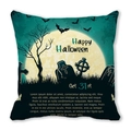 Detail of Halloween pillow case with moon, bats and graveyard print on soft fabric - Mysterious Forest Cemetery Cross Style (6)