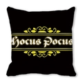 Detailed view of black Halloween cushion cover with yellow Hocus Pocus embroidery - Hocus Pocus Yellow Scroll Style (ZT360-8)