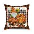 Fall themed square pillow cover with gnome pumpkins and sunflowers with orange plaid edge - Autumn Fall Pumpkin Gnome (26)