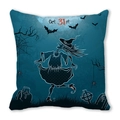 Detail of Halloween pillowcase featuring dancing witch, bats and Oct 31st text - Dancing Witch Spider Web Style (7)