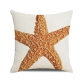 Detailed view of square pillowcase with realistic orange starfish print on textured fabric - 18x18 Inch / Orange Yellow Starfish Style (19)