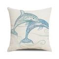 Dettaglio della fodera per cuscino in lino con mandala di delfini verde acqua - Stile Delfino Mandala