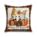 Happy Fall Blessed autumn gnome pumpkin cushion cover with yellow black plaid border - Happy Fall Blessed Gnomes (28)