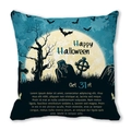 Detail of Halloween throw pillow with spooky illustration of dead trees and full moon - Cyan Full Moon Bat Withered Wood Style (8)