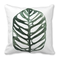 Square peach skin pillowcase featuring a green watercolor monstera leaf on white background - Monstera Hand-painted Texture Pattern (17)
