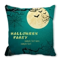 Detail of Halloween pillow case with moon, bat and spider web on teal peach skin fabric - Dark Cyan Full Moon Bat Spider Web Style (10)