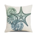 Close-up of linen fabric texture on sea star and sand dollar ocean themed pillow cover - Starfish Sand Dollar Style