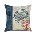 Détail du motif nautique de crabe et d'étoile de mer sur housse de coussin en lin - 45x45cm / Style Crabe et Étoile de Mer Vintage (8)