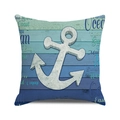Close-up of anchor printed linen pillow with ocean and east voyage nautical lettering - 18x18 Inch / Style 17-Gradient White Anchor