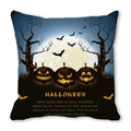 Close-up of Halloween peach skin pillow cover with pumpkins and bats in moonlit night - Blue Black Gradient Moonlit Night Pumpkin Style (11)