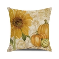 Detalle de la textura de funda de cojín de lino con diseño de calabaza y girasol en acuarela - Estilo Granero Granja Calabaza Girasol (3)