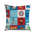 Square nautical throw pillow cover with colorful sailboat and lighthouse patterns - Multicolor Collage Cartoon Pirate Style (11)