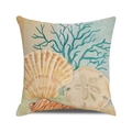 Watercolor ocean theme pillowcase featuring yellow scallops and blue coral on white - 18x18 Inch / Bright Yellow Scallop & Cyan Coral Style (23)