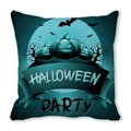 Close-up of Halloween peach skin cushion cover with bats and pumpkin moon patterns - Cyan Blue Dark Pumpkin Bat Full Moon Style (15)