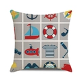 Square linen pillowcase with 16-grid watercolor nautical patterns and maritime icons - Sixteen Grid Red Blue Yellow Illustration Style (12)