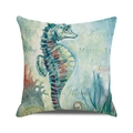 Détail de l'imprimé hippocampe aquarelle sur le tissu texturé de la housse de coussin - 45x45cm / Style Hippocampe Bleu-Vert Peint à la Main (15)