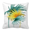 Square pillow cover with tropical palm leaf print in green and gold on white fabric - Colorful Tropical Palm Leaf Pattern (19)