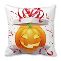 Nahaufnahme von Halloween-Kürbis-Laterne mit rotem Banddruck auf weißem Kissenbezug - Geschenkbox-Kürbis-Stil (4)